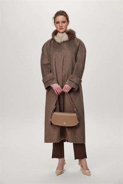 Kürk Yaka Kaşe Kahve Kaban 13998