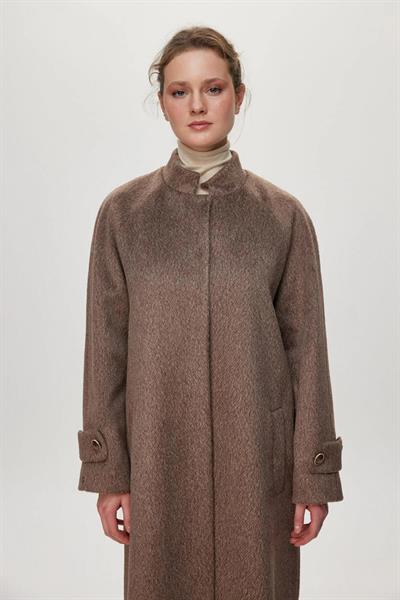 Kürk Yaka Kaşe Kahve Kaban 13998