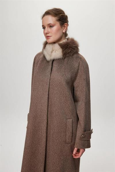 Kürk Yaka Kaşe Kahve Kaban 13998