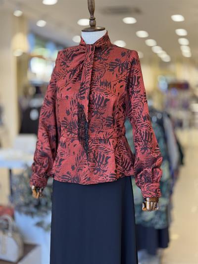 Yaprak Desenli Bordo Bluz 1400