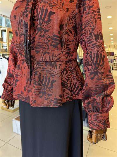 Yaprak Desenli Bordo Bluz 1400