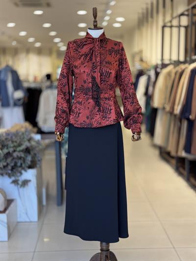 Yaprak Desenli Bordo Bluz 1400