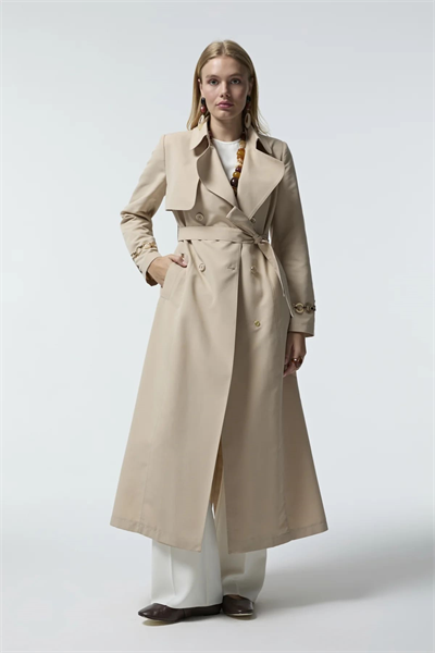 Kol Detaylı Kruvaze Yaka Taş Trençkot 14043