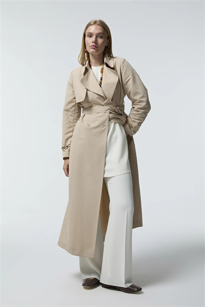 Kol Detaylı Kruvaze Yaka Taş Trençkot 14043