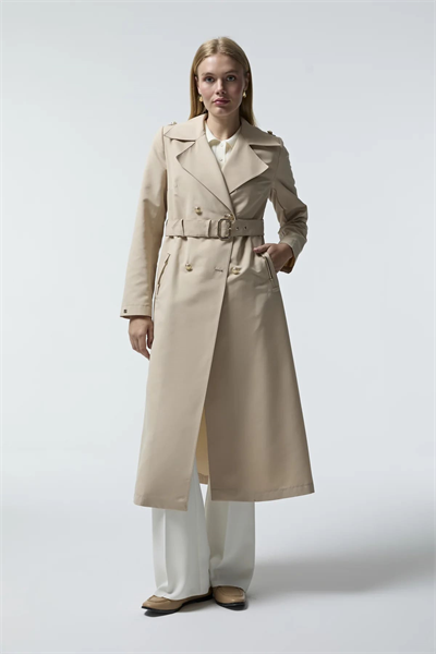 Kemer Detaylı Kruvaze Yaka Taş Trençkot 14049