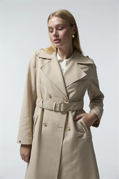 Kemer Detaylı Kruvaze Yaka Taş Trençkot 14049