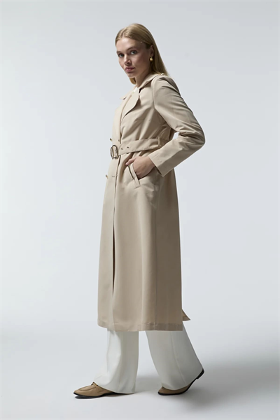 Kemer Detaylı Kruvaze Yaka Taş Trençkot 14049