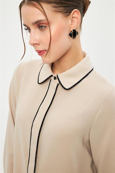 Şerit Detaylı Bej Tunik 1498