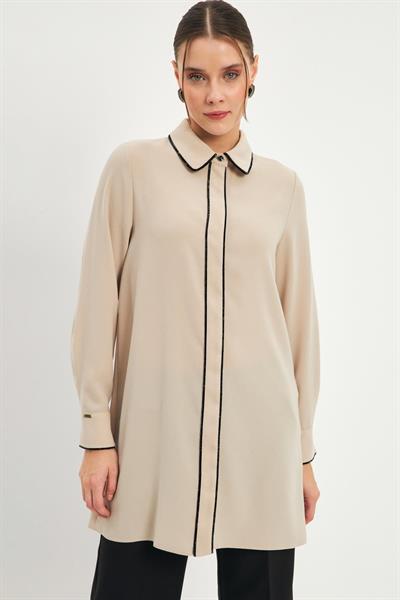 Şerit Detaylı Bej Tunik 1498