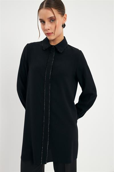 Şerit Detaylı SiyahTunik 1498