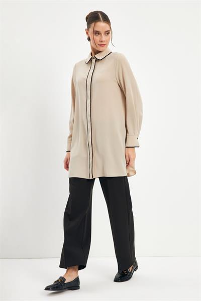 Şerit Detaylı Bej Tunik 1498
