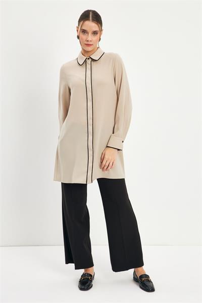 Şerit Detaylı Bej Tunik 1498