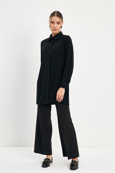 Şerit Detaylı SiyahTunik 1498