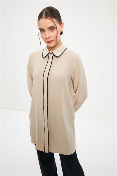 Şerit Detaylı Bej Tunik 1498