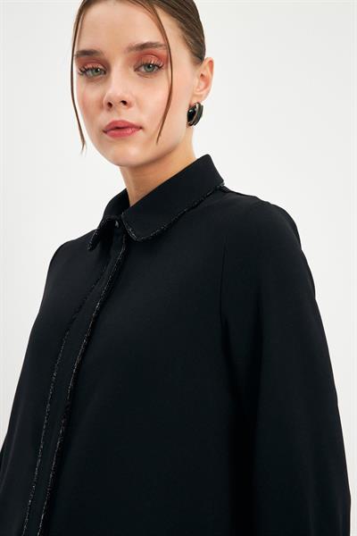 Şerit Detaylı SiyahTunik 1498