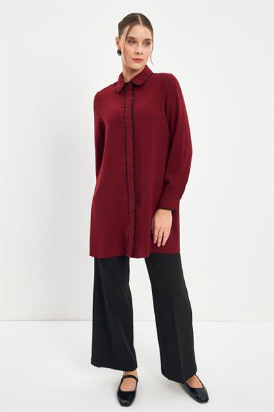 Şerit Detaylı Bordo Tunik 1498