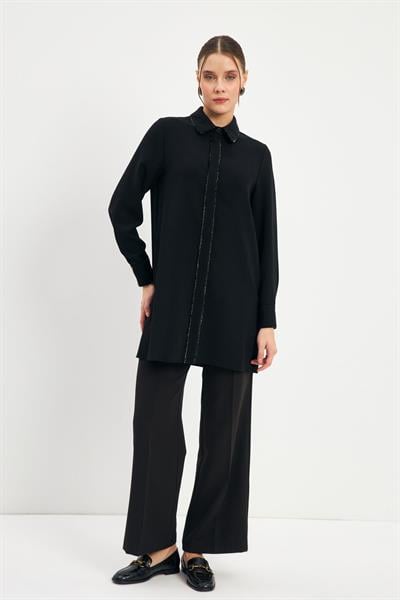 Şerit Detaylı SiyahTunik 1498