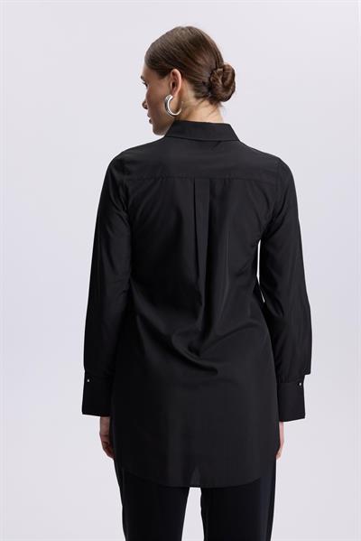 Kol Düğmeli Siyah Poplin Tunik 1506