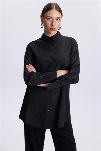 Kol Düğmeli Siyah Poplin Tunik 1506