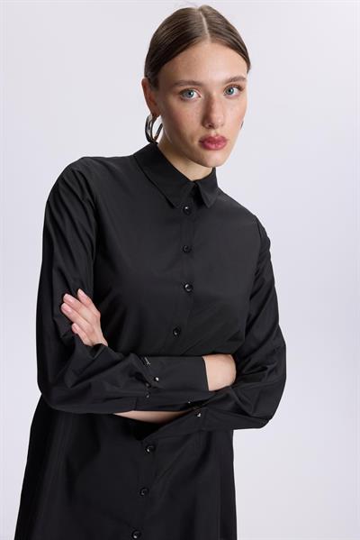 Kol Düğmeli Siyah Poplin Tunik 1506
