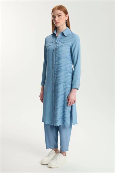 Desenli Uzun Denim Tunik 1556