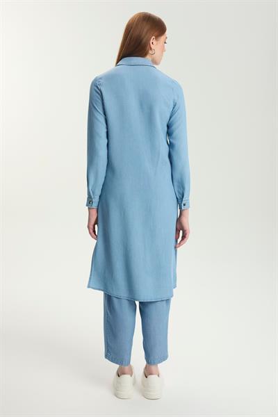 Desenli Uzun Denim Tunik 1556