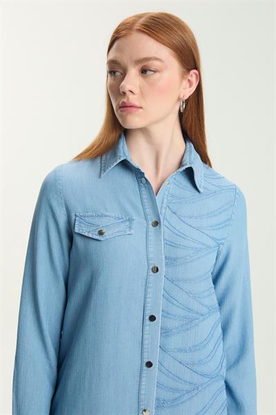 Desenli Uzun Denim Tunik 1556