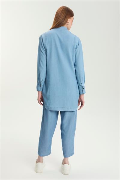 Pul Detaylı Ceket İçlik İkili Denim Takım TK-1577