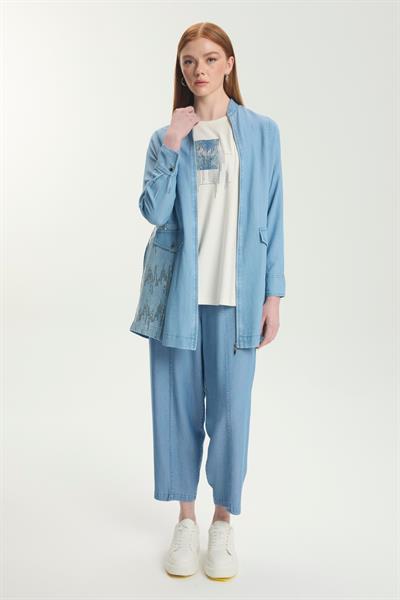 Pul Detaylı Ceket İçlik İkili Denim Takım TK-1577