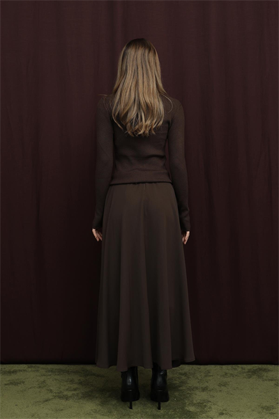 Gizli Fermuarlı Açılmlı Etek Kahve 18264