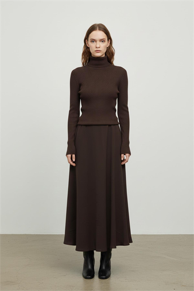 Gizli Fermuarlı Açılmlı Etek Kahve 18264