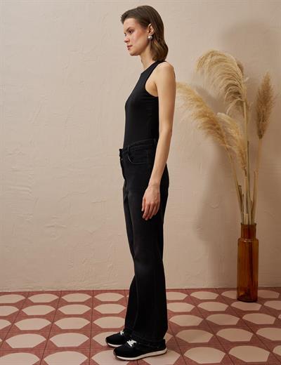 Marine Straight Yüksek Bel Denim Pantolon Siyah 19084