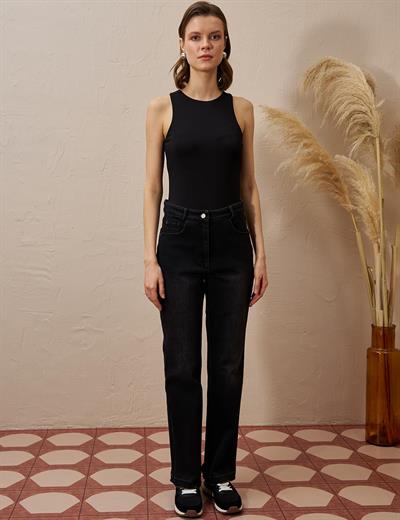 Marine Straight Yüksek Bel Denim Pantolon Siyah 19084