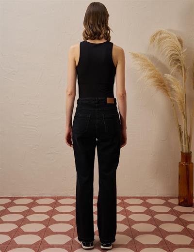 Marine Straight Yüksek Bel Denim Pantolon Siyah 19084