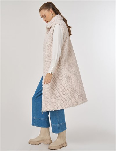 Fermuar Kapamalı Çift Taraflı Yelek Ekru 20012