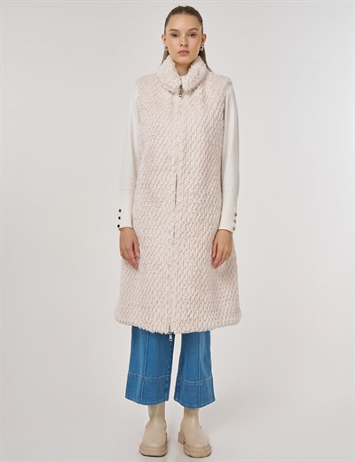 Fermuar Kapamalı Çift Taraflı Yelek Ekru 20012