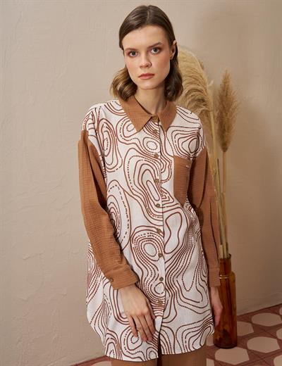 MÜSLİN GARNİLİ BASKILI TUNİK TÜTÜN 21167