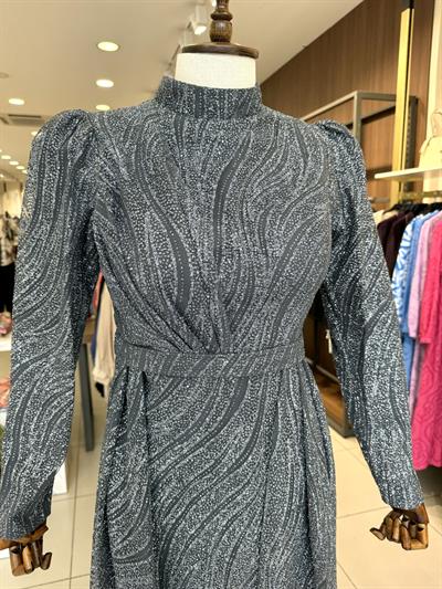 İşleme Desen Detaylı Gri Elegans Abiye 2353