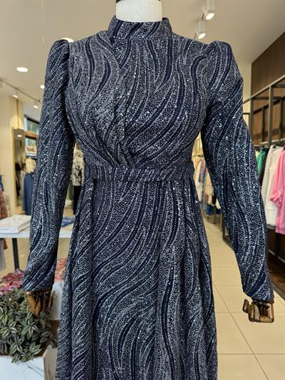 İşleme Desen Detaylı Lacivert Elegans Abiye 2353