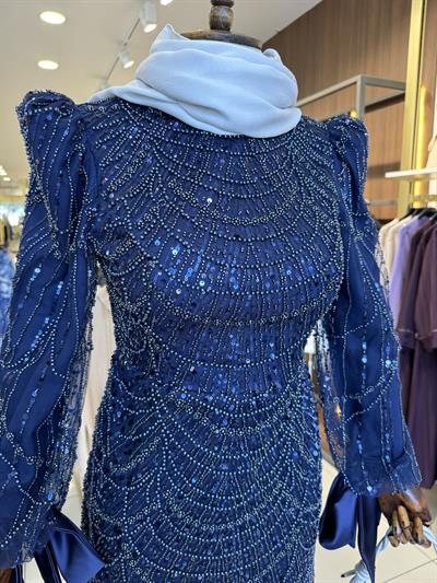 İşleme Taş Detaylı Lacivert Elegans Abiye 2403