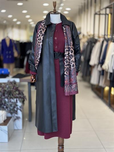 Düğme Detaylı Bordo Triko Takım 4110