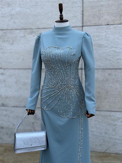 Taş Desen Yeşil Abiye 4137