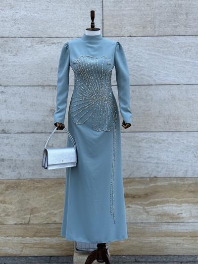 Taş Desen Yeşil Abiye 4137