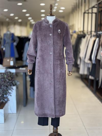 Düğme Detaylı Angora Kahve Kaban 5010