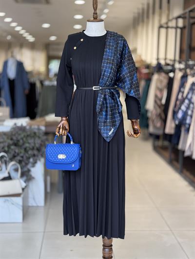 Kemer Detaylı Siyah Elbise 6411