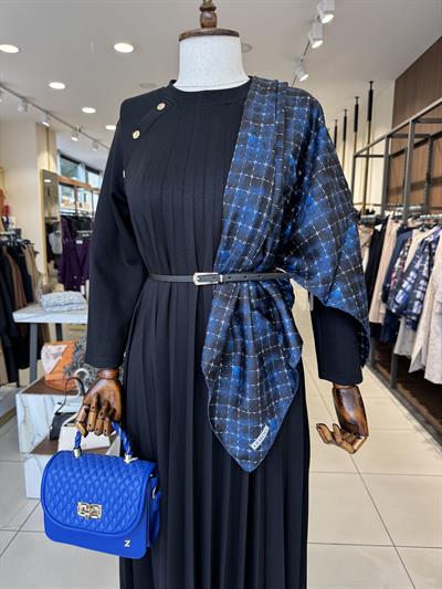 Kemer Detaylı Siyah Elbise 6411