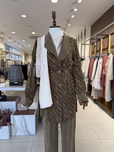 Kruvaze Yaka Kupra Kumaş Kahve Takım 790
