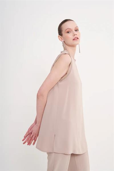 Sıfır Kol Triko Detaylı Pantolonlu Takım İçlik Bej 8071