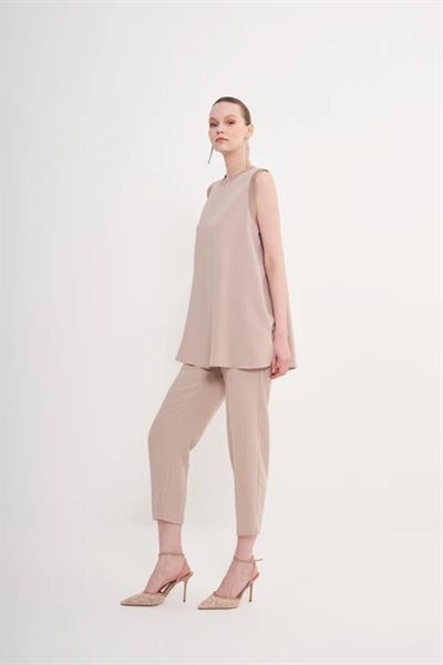 Sıfır Kol Triko Detaylı Pantolonlu Takım İçlik Bej 8071