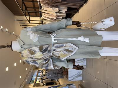 Çiçek Nakışlı Keten Viskon Tunik Küf Yeşili 81091